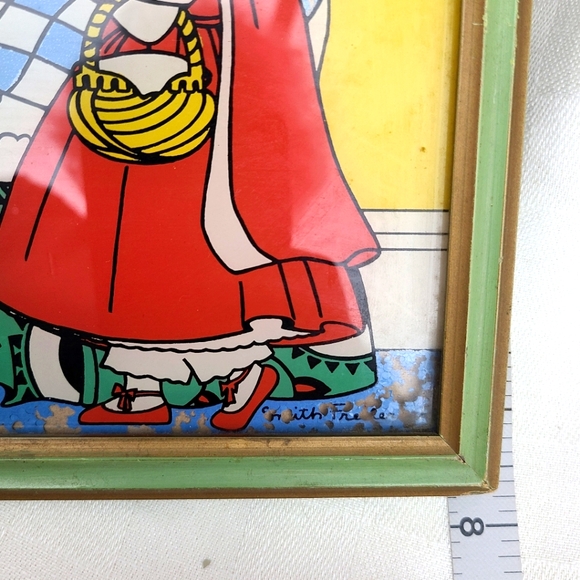 Antique Rare Framed Red Riding Hood  Painted on Glass With Enamel - Picture 10 of 13
